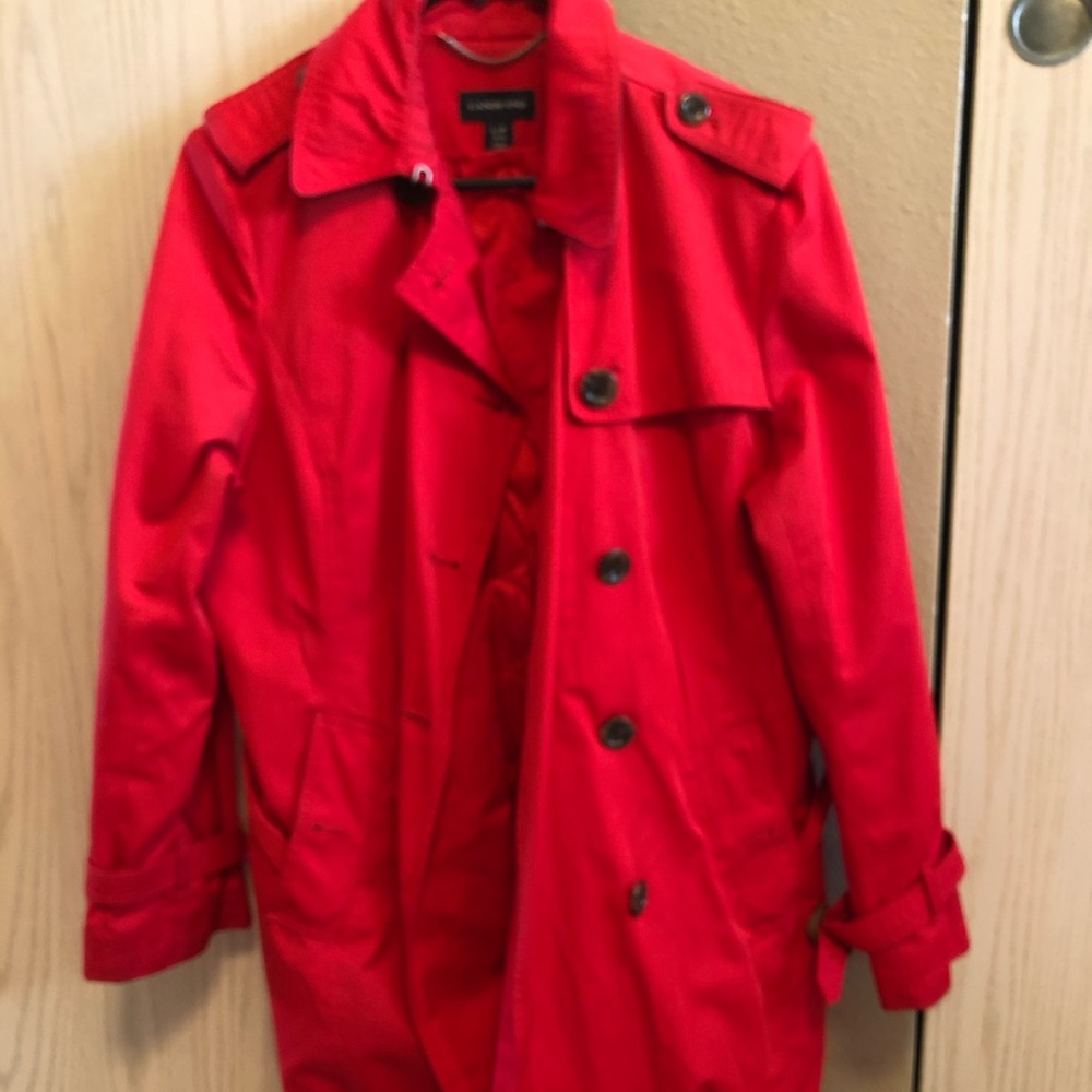 Great looking red trench coat!
